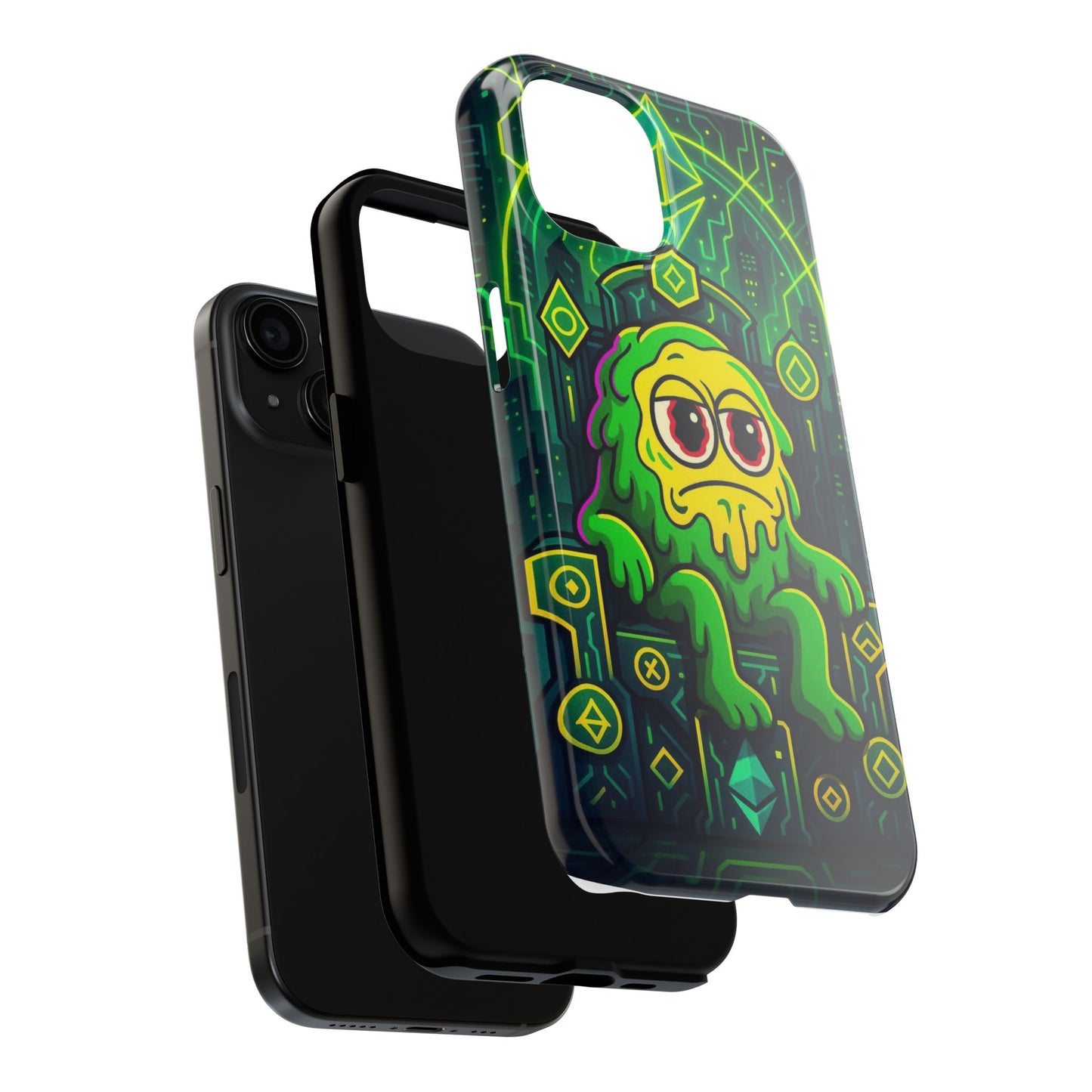 Colorful Tough Phone Case with Quirky Green Character, Trendy Phone Protection, Gift for Gamers, Cute Phone Cover, Unique Tech Accessory