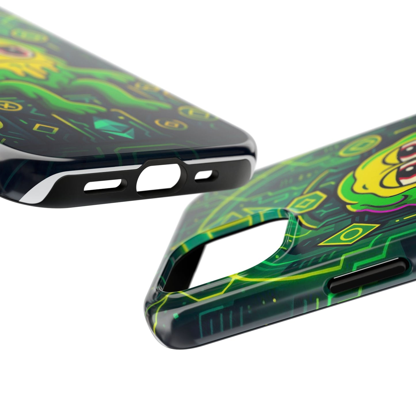 Colorful Tough Phone Case with Quirky Green Character, Trendy Phone Protection, Gift for Gamers, Cute Phone Cover, Unique Tech Accessory
