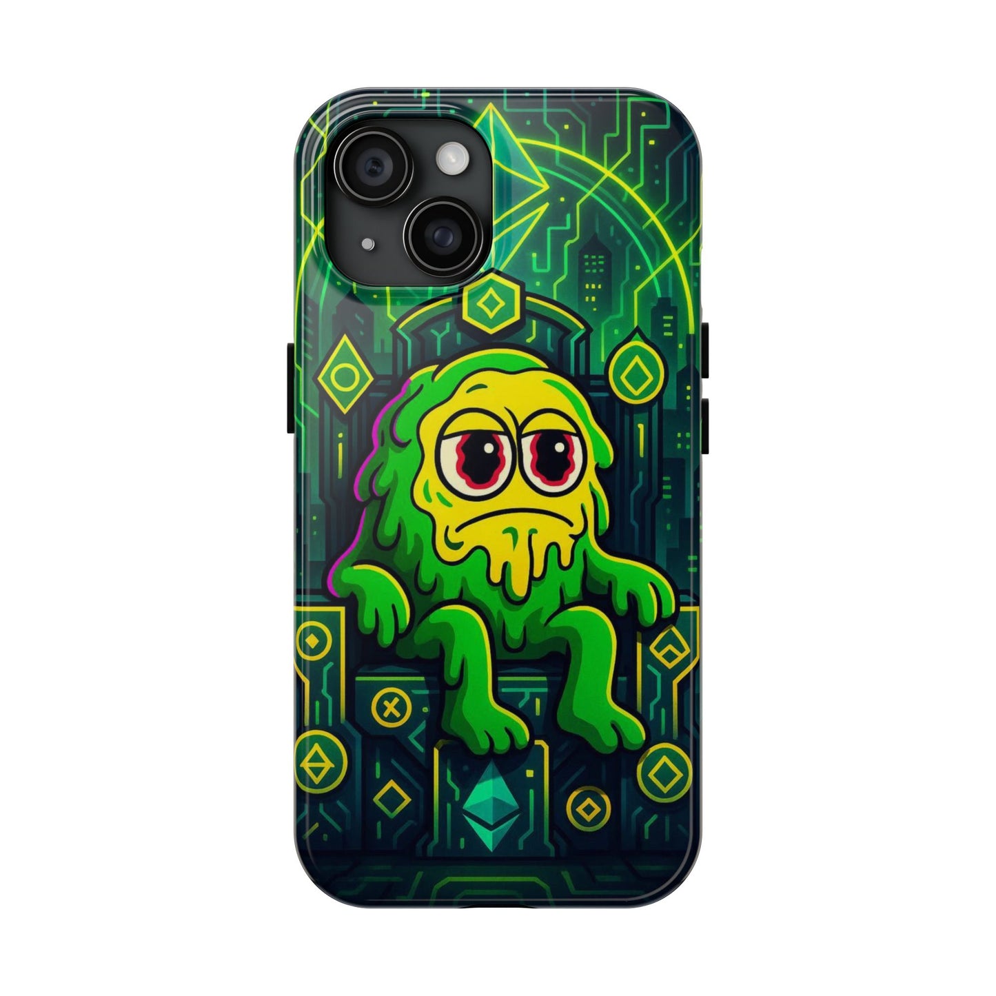 Colorful Tough Phone Case with Quirky Green Character, Trendy Phone Protection, Gift for Gamers, Cute Phone Cover, Unique Tech Accessory